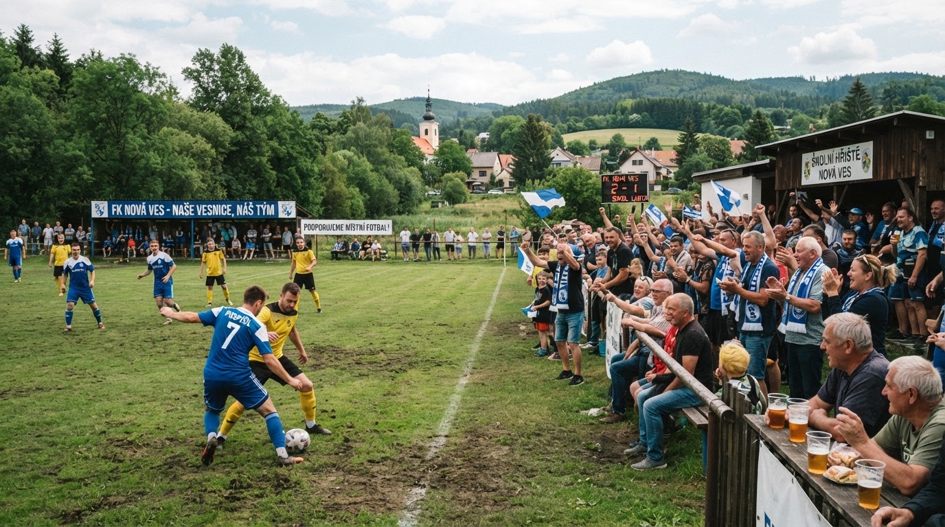 V Nové Vsi u Nového Města na Moravě hraje fotbal přes čtvrtinu obyvatel
